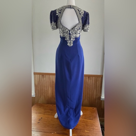 Vintage Gown, Midnight Blue with Silver Sequins and Beads - Picture 3 of 16